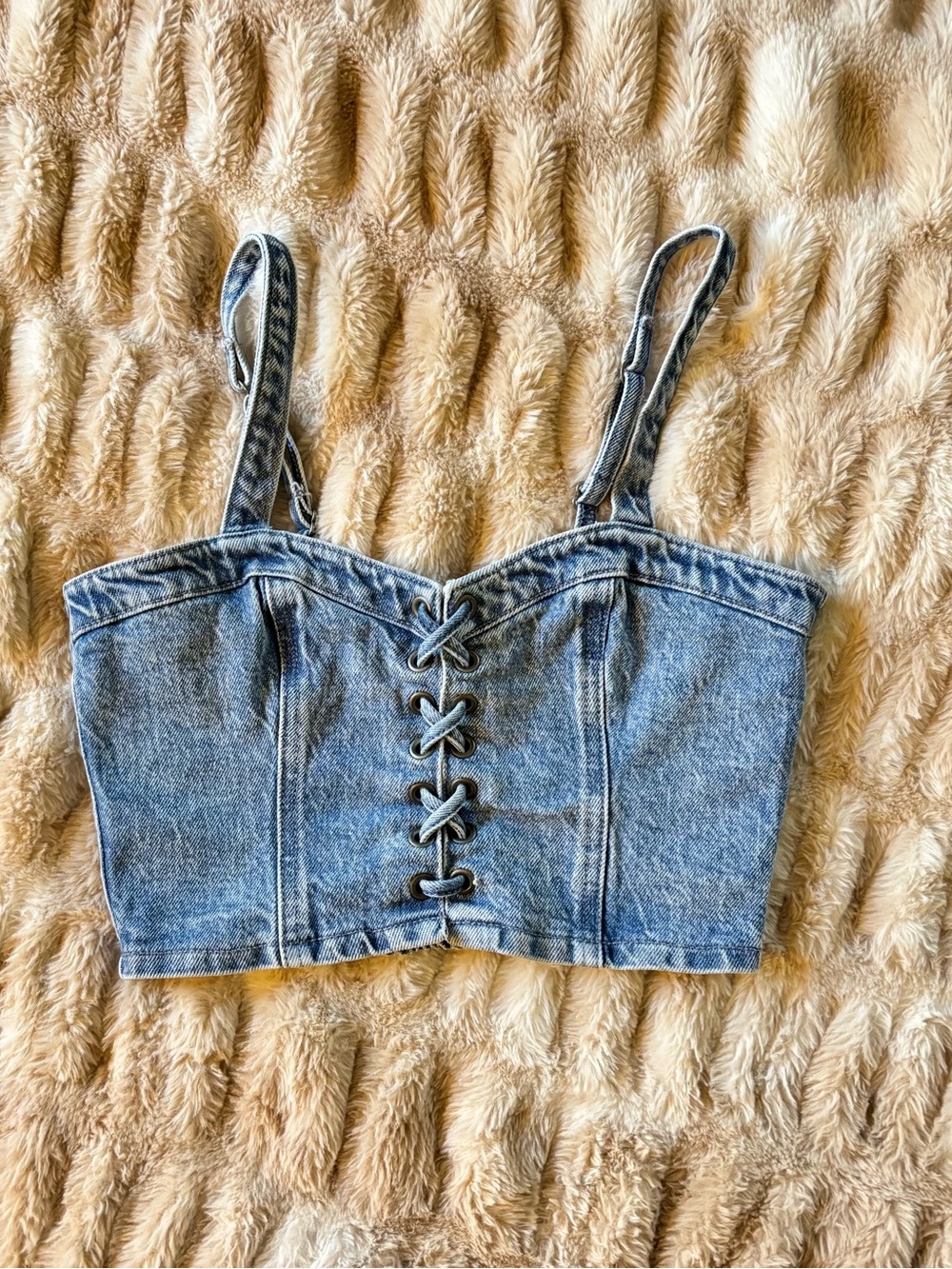 Source Unknown Denim Lace-Up Camisole - Light Blue
